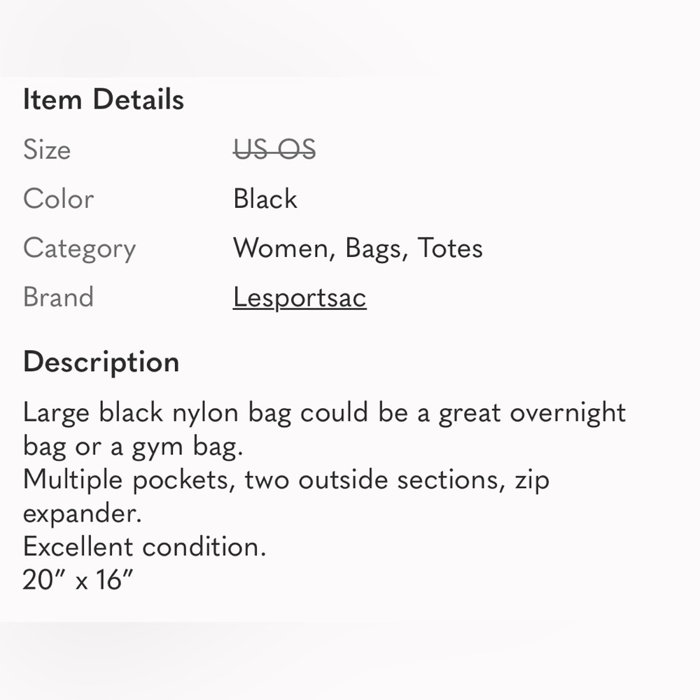 LeSportsac Black Tote Bag - Picture 7 of 7